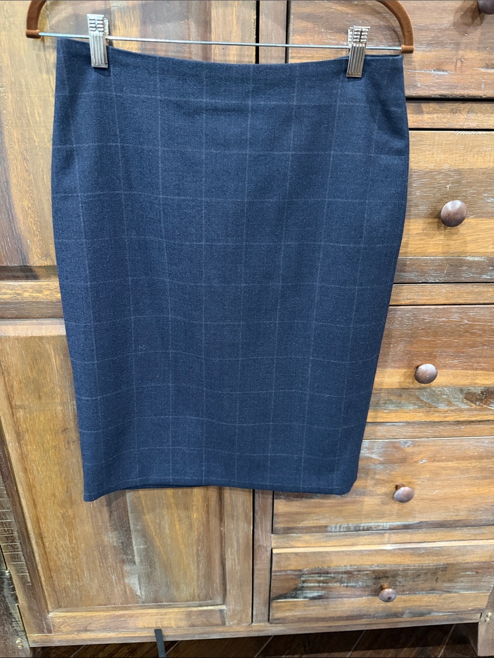 Brooks Brothers Navy Windowpane Pencil Skirt
